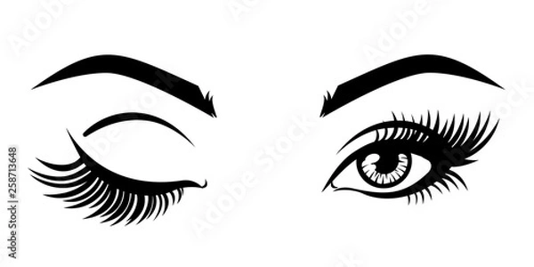Fototapeta Vector illustration, with closed and open eyes with long eyelashes. 
