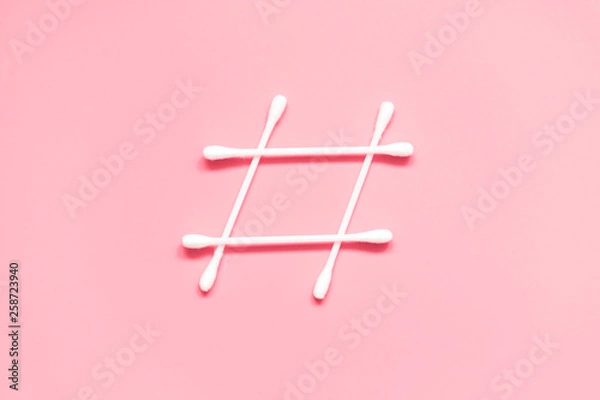 Obraz Hashtag symbol made from cotton swabs. Hygiene awareness.