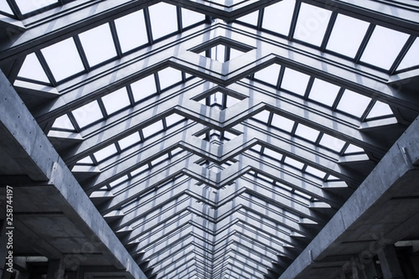 Fototapeta Modern architecture building skylight, Concrete and steel structure, Concept image for Eco and sustainable design.