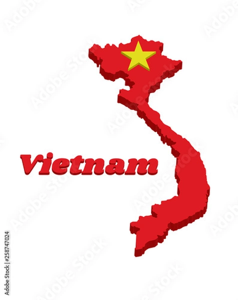 Fototapeta 3d Map outline and flag of Vietnamese in red and yellow star.