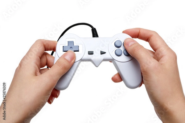 Obraz white game controller in hand isolated on white background