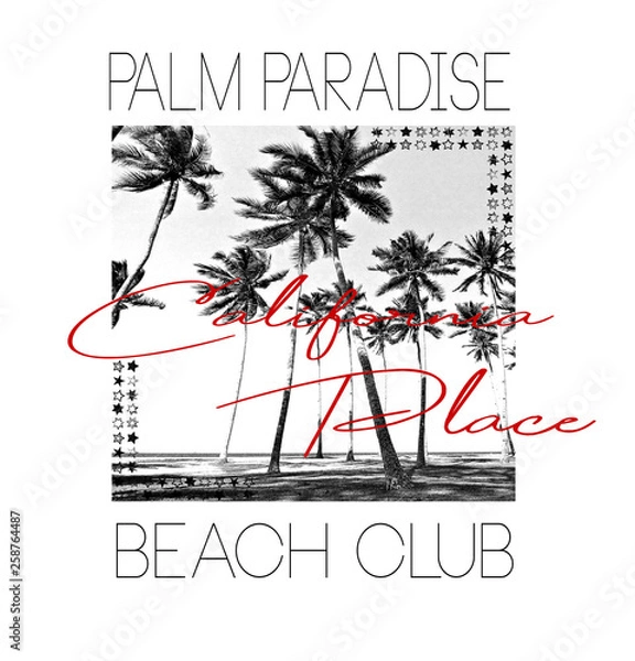 Obraz Stylish trendy slogan t-shirt graphics print vector illustration palm paradise beach club