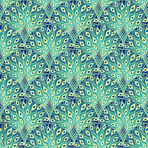 Obraz Wzór paw art deco. Art nouveau tło