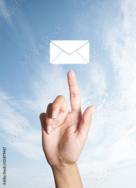 Fototapeta hand presses the button (icon of letter)