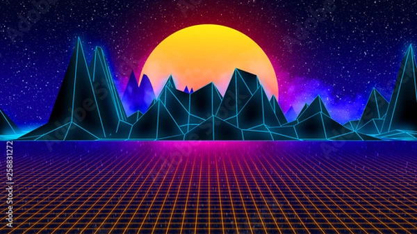 Fototapeta 3D Render Synthwave Retrowave Synth