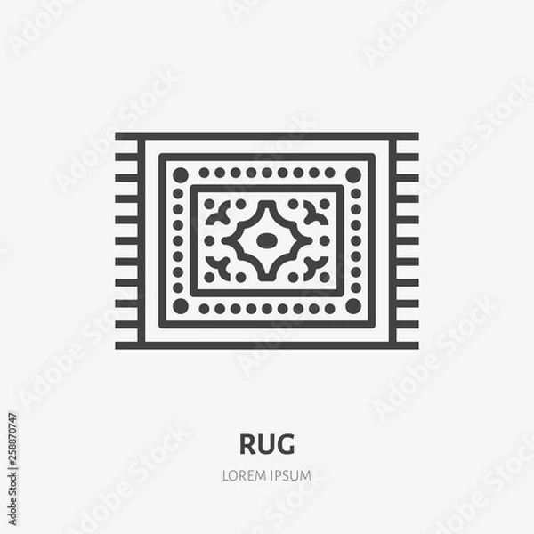 Fototapeta Carpet flat line icon. Vector thin sign of door mat, rug cleaning logo. House textile decoration illustration