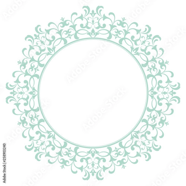 Obraz Decorative frame Elegant vector element for design in Eastern style, place for text. Floral blue border. Lace illustration for invitations and greeting cards
