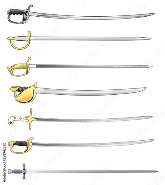 Fototapeta Military Sword Cutlass and Saber Set Isolated Vector Illustration