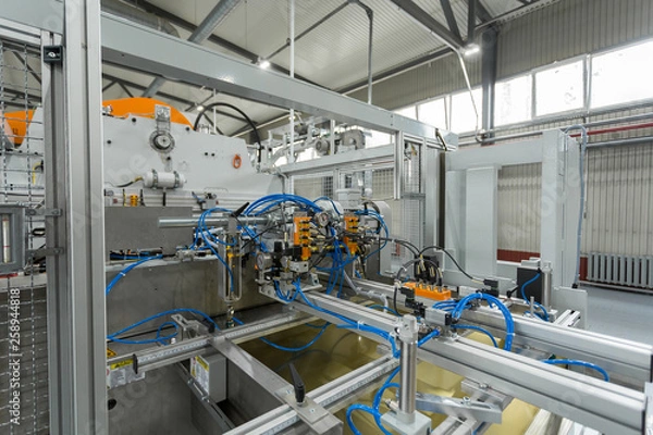 Fototapeta Conveyor cans, production line