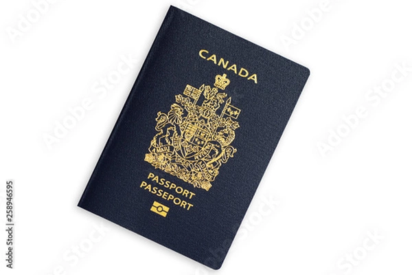 Fototapeta Blue biometric passport of Canada isolated on white background