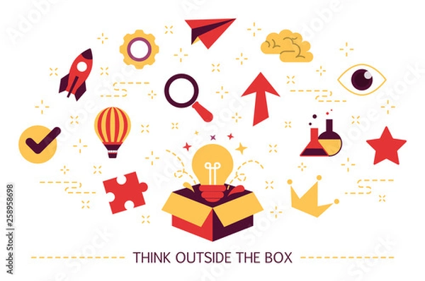 Fototapeta Think outside the box web banner. Creative thinking
