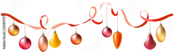 Obraz Ribbon with hanging christmas balls