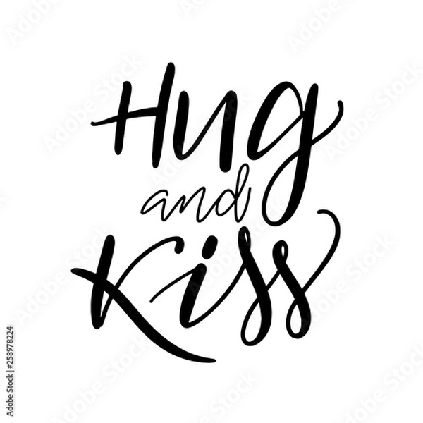 Fototapeta Postcard with a unique lettering hug and kiss for Valentines Day. Vector illustration with isolated elements