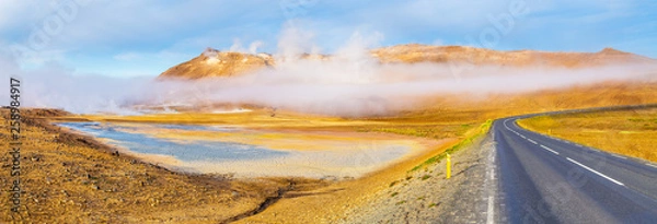Fototapeta A view of Hverir in Iceland, a place with boiling mud and metan canals, Iceland