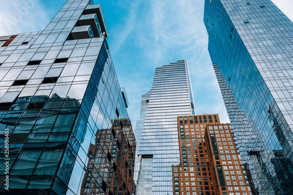 Fototapeta Looking up view of skyscraper of Hudson Yards from High Line Park in midtown New York City