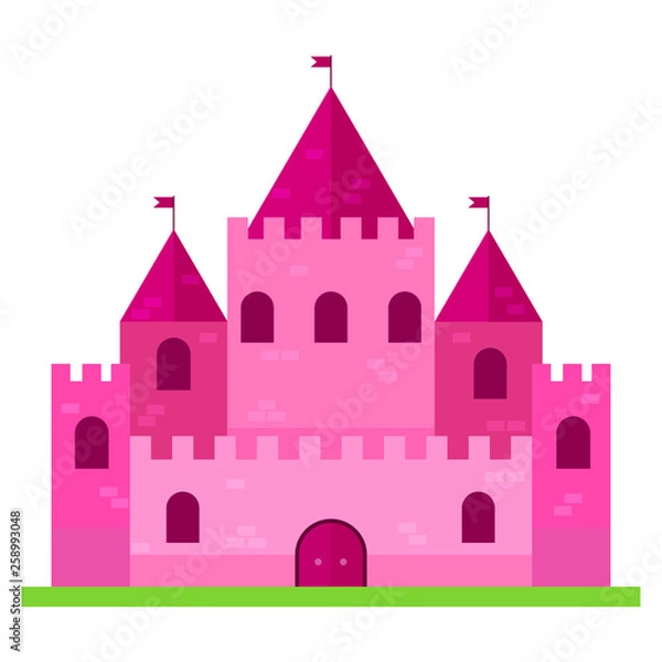 Obraz Cute pink castle flat design. Vector illustration.