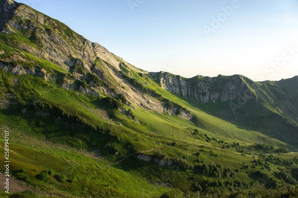 Fototapeta Top view of the mountain range and peaks. Mountain peak in the summer.
