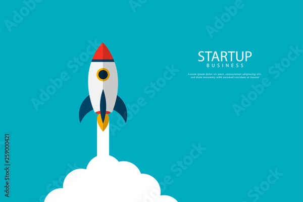 Fototapeta Startup concept. Start Up illustration. Rocket launch. Rocket fly up. Startup business concept