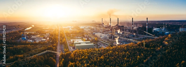 Obraz industrial landscape with heavy pollution produced by a large factory