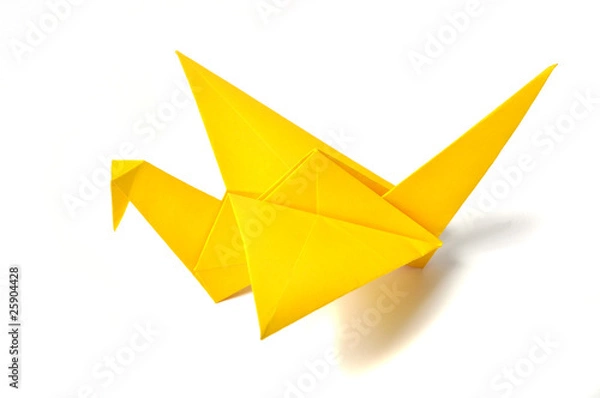 Obraz Yellow origami crane over white