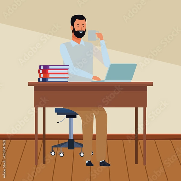 Fototapeta man in a office desk