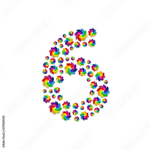 Fototapeta Alphabet set letter number six or 6, Turbine paper pattern, Renewable wind power concept design illustration isolated on white background, vector eps 10