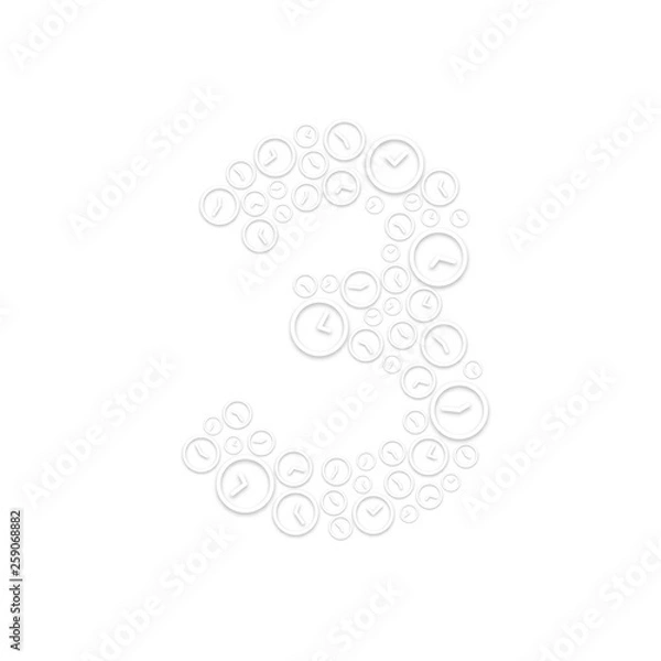 Fototapeta Alphabet set letter number three or 3, Clock shuffle pattern, Time system concept design illustration isolated on white background, vector eps 10