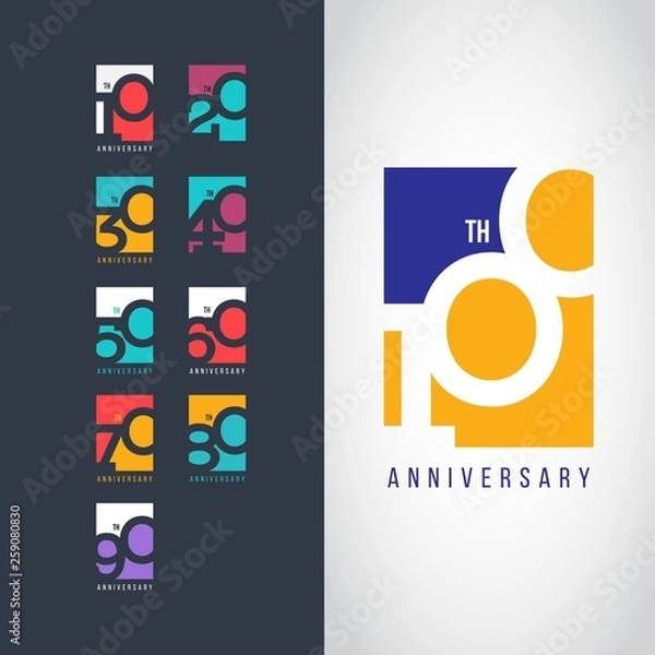 Fototapeta 100 Year Anniversary Set 10 20 30 40 50 60 70 80 90 Vector Template Design Illustration