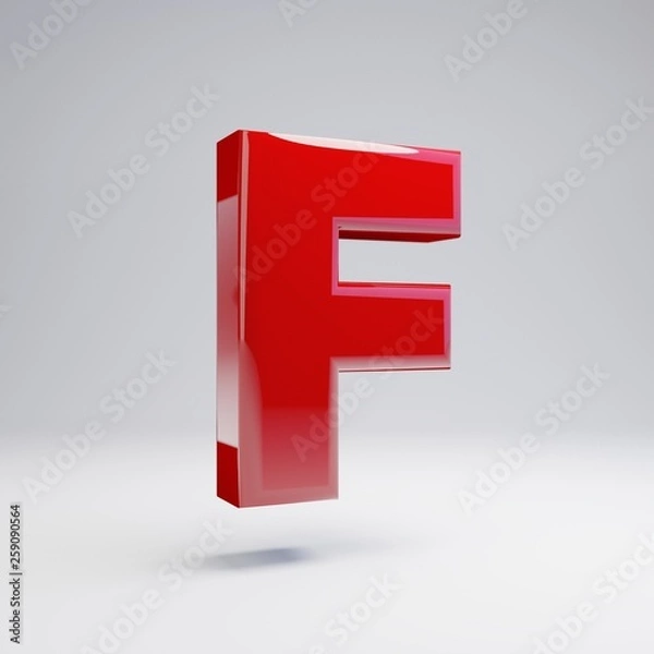 Fototapeta Volumetric glossy red uppercase letter F isolated on white background.