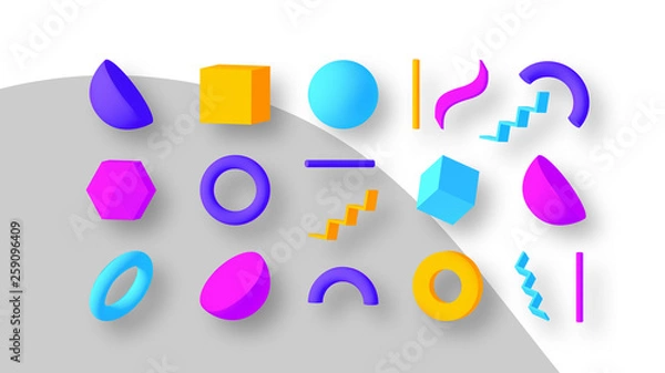 Fototapeta Set of colorful geometric shapes. Elements for design. Isolated vector objects.