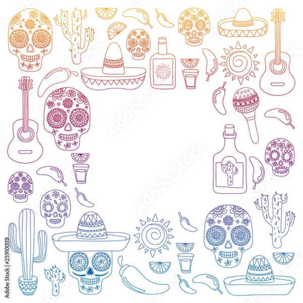 Fototapeta Mexico vector pattern. Day of the Dead. Icons for posters, banners, backgrounds.