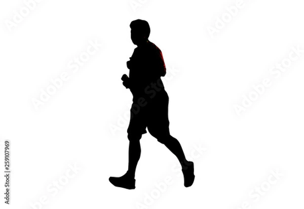 Fototapeta silhouette men run exercise for Health At area Stadium Outdoors on white background with clipping path.