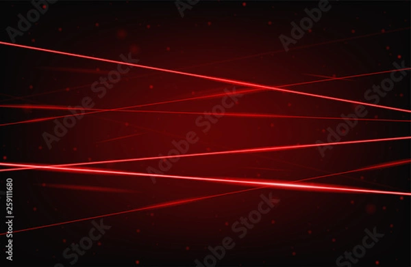 Obraz Red realistic laser beam background. Laser rays iolated on black background. Modern style abstract. Bright shiny lasers pattern. Vector illustration