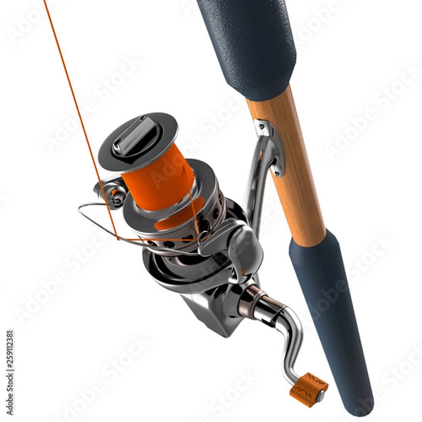 Fototapeta Realistic Rod spinning. 3d Rendering Isolated on White Background