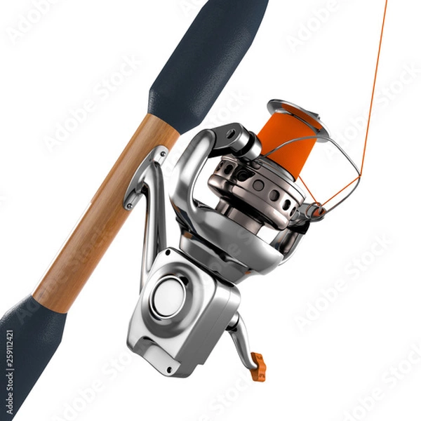 Fototapeta Realistic Rod spinning. 3d Rendering Isolated on White Background