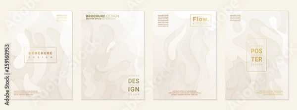 Obraz Vector set of cover design template with paper cutting abstract patterns; Modern white gradient; Realistic carving art; Vector 3d templates; Material design concept.
