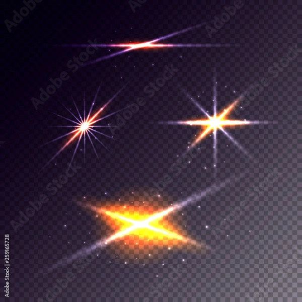 Obraz Realistic Lens Flare Elements Set. Light Effect Transparent Design. Vector illustration