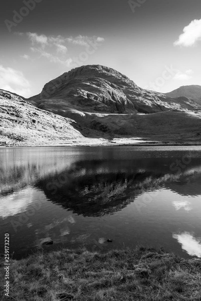 Obraz Styhead Tarn Reflection Black and White