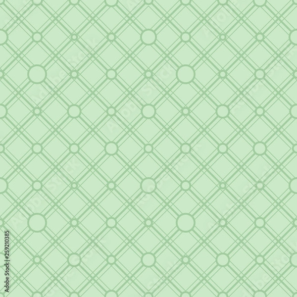 Fototapeta Simple classic geometric ornament with green lines and circles. Vector seamless pattern for textile, prints, wallpaper, wrapping paper, web decor etc.