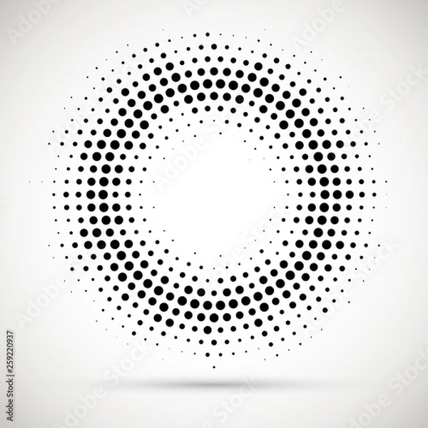 Fototapeta Rounded border icon. Isolated halftone circle dots vector texture.Halftone dotted background circularly distributed. Circle dots isolated on the white background.Border logo icon. 