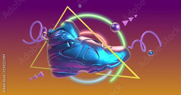 Fototapeta 3D Render, future tennis synthwave retro fashion back to the 80's