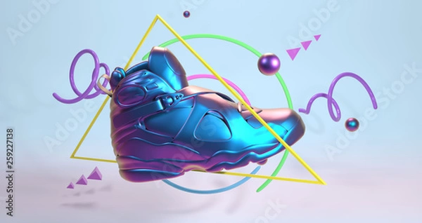 Fototapeta 3D Render, future tennis synthwave retro fashion back to the 80's