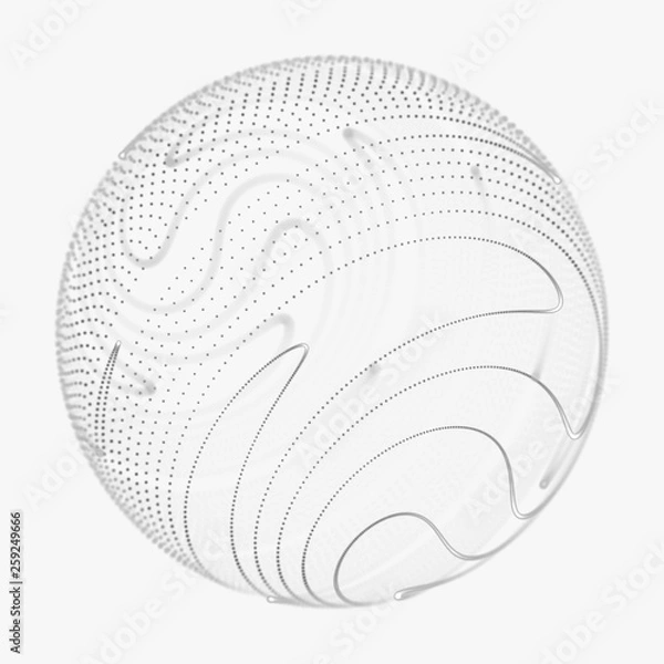 Fototapeta Abstract 3d sphere. Sphere with twist lines. Glowing lines twisting Logo design. Outer space object. Futuristic technology style. Sphere particles. 3d rendering.