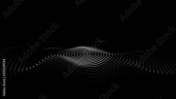 Obraz Wave 3d. Fala cząstek. 3D świecące streszczenie cząsteczki cyfrowe tło. Ilustracja technologii danych. Wizualizacja Big Data. Renderowanie 3d.