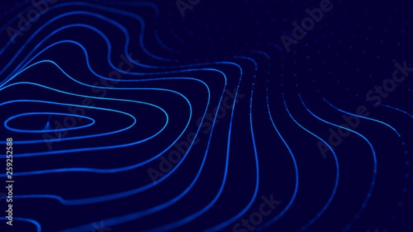 Obraz Wave 3d. Wave of particles. 3D glowing abstract digital particles background. Data technology illustration. Big data visualization. 3d rendering.