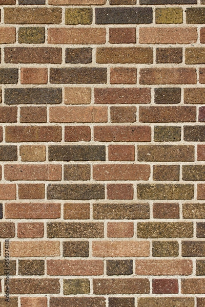 Fototapeta Flemish bond pattern vintage brick wall background with earth tone hued brown brickwork