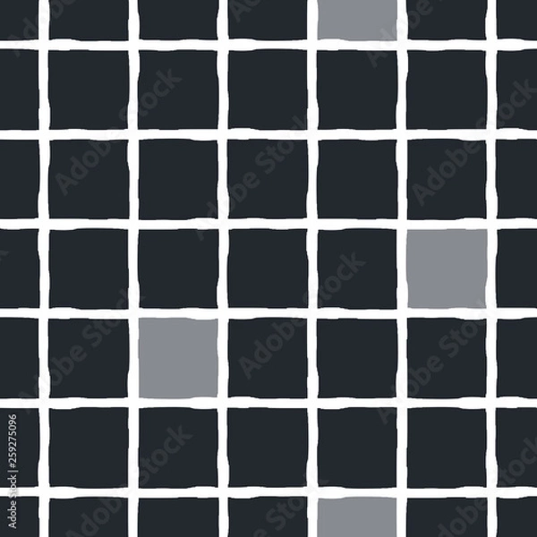 Fototapeta Hand drawn seamless pattern with square shaped. Black and white abstract background, vector illustration for print, design, fabric.