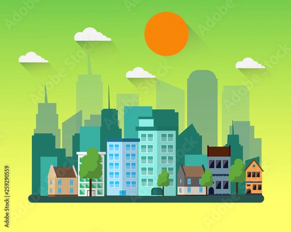 Obraz Flat design city landscape green tone.