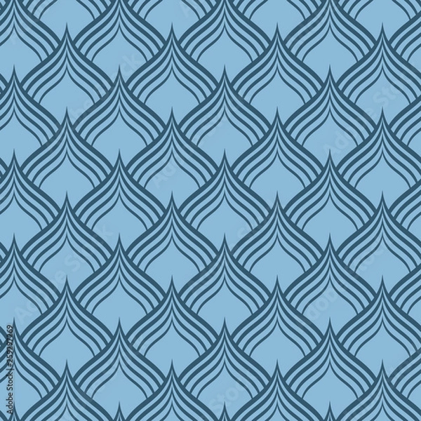 Fototapeta Blue dragon scale vector seamless pattern background texture. Surface pattern design for home decor, accessories, apparel, textile, wallpaper, wrapping paper, packaging, fabric, textures.