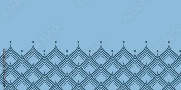 Fototapeta Blue dragon scale vector seamless horizontal border. Surface pattern design for home decor, accessories, apparel, cards to decorate the edges.